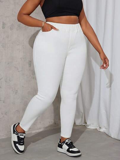 SHEIN SXY Plus Size Enfärgade Elastiska Skinny Jeans