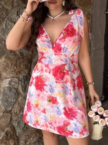 SHEIN VCAY Große Größen Urlaubs-Insel romantischer Blume Muster Schleife Schulter V-Ausschnitt Kurzes Kleid Santorini Griechenland Outfits Ibiza Outfits Sommer Outfits für Frauen Europäischer Sommer Westliche Kleidung Frauen Süße Sommer Outfits Strand Outfits Boho Frauenkleidung Urlaubs Outfits Frau Resort Tragen Frauen Hippie Kleidung für Frauen Oster Outfit Frauen Rave Outfits Country Konzert Outfit Nashville Outfits Outfits Ibiza Outfits