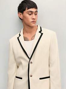 Manfinity VCAY 2 件套男女款休闲针织拼布无领夹克和松紧腰直筒裤套装，适合日常穿着