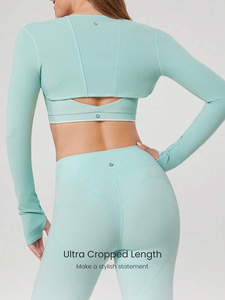 FeatherFit™ Cropped Limitless Long Sleeve Tank Shrug Top With Thumbhole Low Impact Yoga Pilates Daily Summer