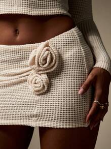 MISSGUIDED 华夫格针织迷你裙搭配纹理休闲冬季休闲度假派对俱乐部时尚现代裙子