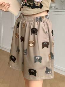 DAZY Women's Cartoon Pattern Shorts, Summer Pajamas & Loungewear Bottom - Khaki - View 8