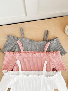 SHEIN 3pcs/Set Baby Girl Cute Simple Solid Color Off-Shoulder Short Sleeve Knit Tops - Multicolor - View 3