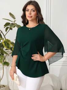 SHEIN Clasi Curvy Plus Size Women's Green Easter Outfit Women Top  Simple, Stylish, Casual Everyday Wear,  Women's Elegant Clothing, Elegant Clothing, Women's Modest Clothing, Women's Vacation Clothing, Women's Summer Clothing, Women's Business Casual Clothing, Going Out, Women's Office Clothing, Women's Spring Clothing, Holiday, Old Money, Wedding Guest, Women's Modest Clothing,Blouses For Women Elegant,Summer Tops,Business Casual Woman, Elegant Tops For Women Tops Women Blouses Plus Size Women Clothes Plus Size Blouses,2025  New Blouse