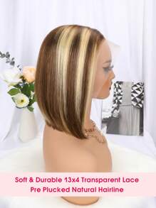 13x4 高光 4/27 渐变色蕾丝前假发 10-12 英寸短波波头真人发假发 13x4 渐变色波波头女士假发