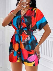 SOLERSUN Allover Print Batwing Sleeve Belted Romper (Assorted Floral) - Multicolor - View 4