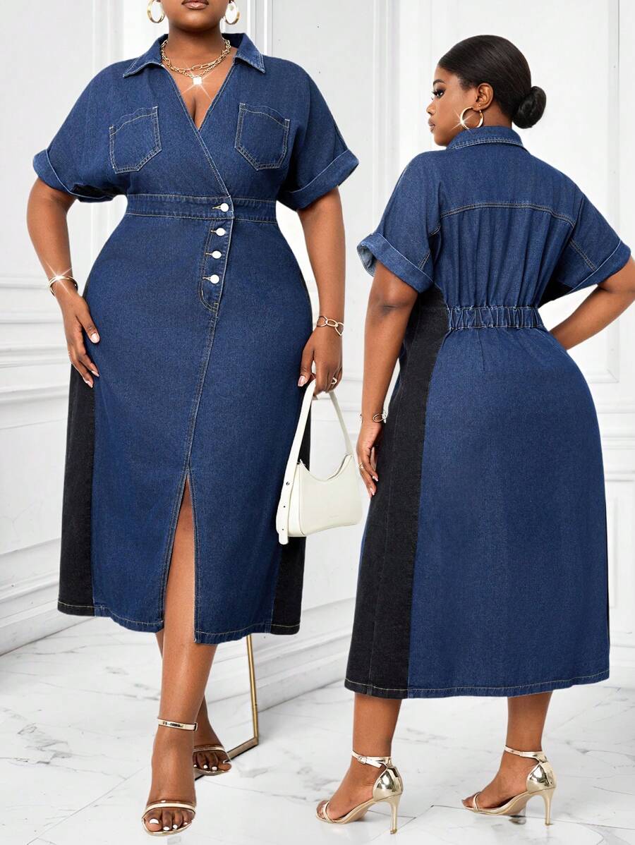 SHEIN Lady Plus Size Casual Denim Dress, Simple And Fashionable For Everyday Wear Plus Size Dresses Casual Plus Dresses For Women Plus Size Denim Dress Plus Size Women Clothes Plus Size Dresses Plus Size Women Clothes Spring Outfits For Women St Patrick Summer Clothes Easter Dress Women Spring Outfits For Women Spring Dresses For Women Wedding Guest Dress Women Office Outfits For Women