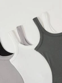 SHEIN BASICS 4pcs Set Casual Solid Color Knit Bodysuit For Women Black - Multicolor - View 8