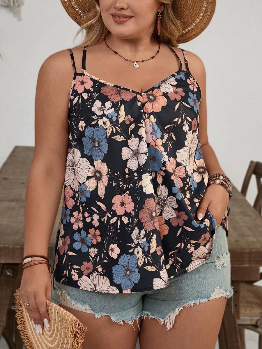 SHEIN VCAY Plus Size Minimalist Design Camisole And Tank Top, Suitable For Summer - Multicolor - View 1