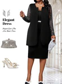 Fleurora Áo khoác Cardigan ren tương phản thanh lịch cỡ lớn màu đen trong suốt mùa hè dành cho nữ cỡ lớn có tay áo dài vừa phải và viền bất đối xứng dành cho nữ Trang phục mùa thu dành cho nữ Trang phục mùa thu Trang phục đi chơi Ngày lễ tình nhân - màu đen - Xem 1