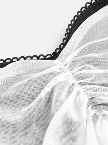 Maija Summer White And Black Seksi Chic Night Out Cropped Top,Bra Cup Design Spaghetti Strap Mesh Tank,Fitted Color Block Casual Music Festival Top - Black and White - View 8