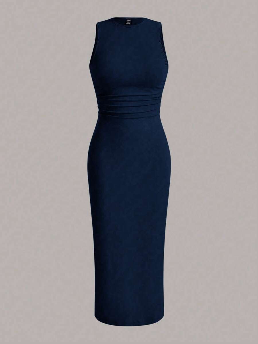 SHEIN Tall Simple Knitted Tight Long Black Dress - Navy Blue - View 1