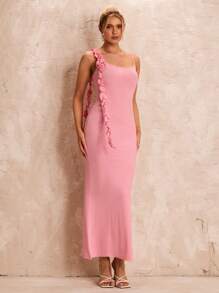 Glamine Váy trang trí hoa 3D có họa tiết, Váy xuân/hè mới cho nữ - Hồng - Xem 4