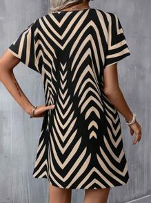 SHEIN LUNE Women Casual Abstract Print Short Sleeve Mini Dress, Daily Basic Outfit For Spring & Summer