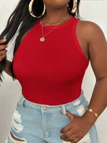 Slaydiva Blusa sin mangas de corte ajustado de cuello redondo para tallas grandes