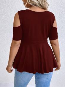 Camiseta casual de unicolor con hombros descubiertos, de moda para el verano, tallas grandes