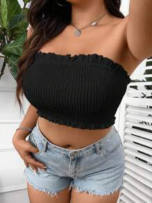 SHEIN EZwear Plus Size White Backdrop Vacation Tube Top Blouse - Black - View 1
