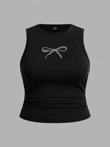 SHEIN EZwear 3 piezas Camiseta sin mangas de ajuste entallado talla grande con estampados de leopardo, lazo y cereza, casual, para verano