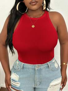 Slaydiva Blusa sin mangas de corte ajustado de cuello redondo para tallas grandes