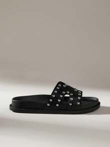 Solecia Giày đế dày đính đinh tán kim loại đơn giản thời trang nữ màu đen, thoải mái khi đi làm, hẹn hò, tiệc tùng, sành điệu - màu đen - Xem 2