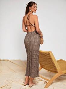 COSMINA Women's Allover Print Open Back Dress, Fashionable Halter Style - Multicolor - View 5