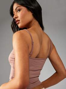 MISSGUIDED 紧身弹力吊带背心 基本款分层背心 必备细肩带 夏季瑜伽运动健身休闲修身短款上衣 - 咖啡棕 - 查看 5