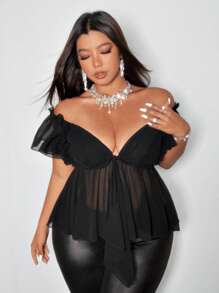 Viva Relle Plus Size Sexy Vacation Shirt - Black - View 5