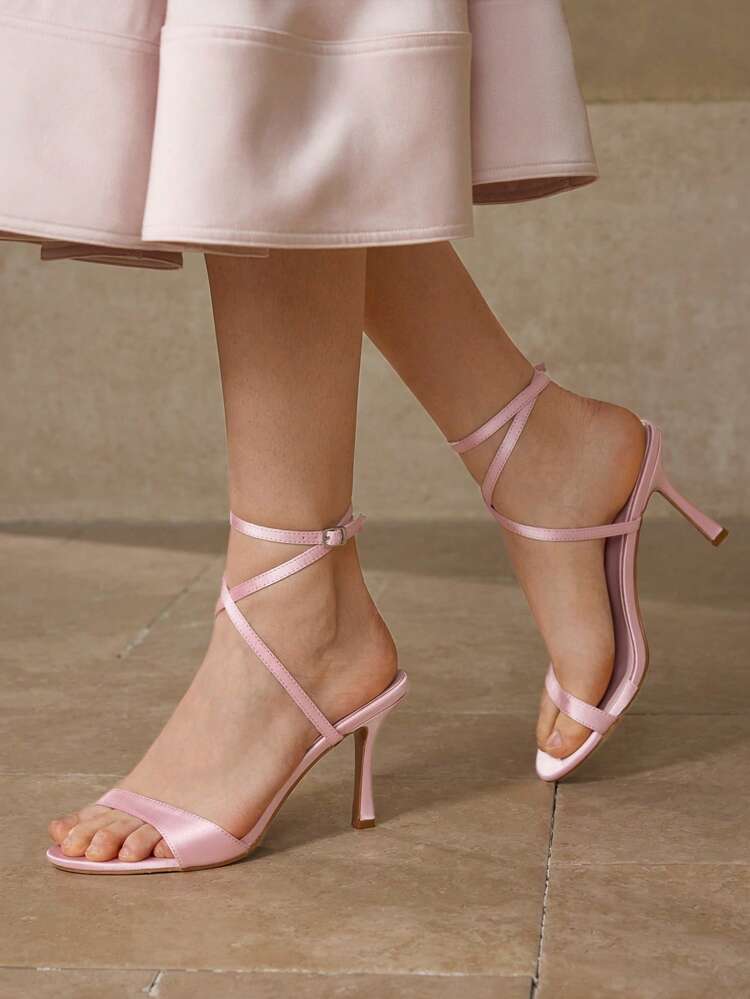 SANDÁLIAS DE SALTO ALTO COM TIRAS NO TORNOZELO ELEGANTES PARA MULHERES, ESTILO DE VERÃO MINIMALISTA