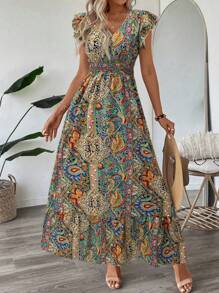 SHEIN LUNE Women's Casual Abstract Pattern Long Sleeve Dress, Versatile Basic Outfit For Autumn/Winter,Casual - Multicolor - View 3