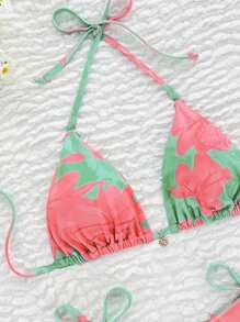 Vacation Beach Random Floral Print Bikini Swimwear For Summer - Multicolor - View 4