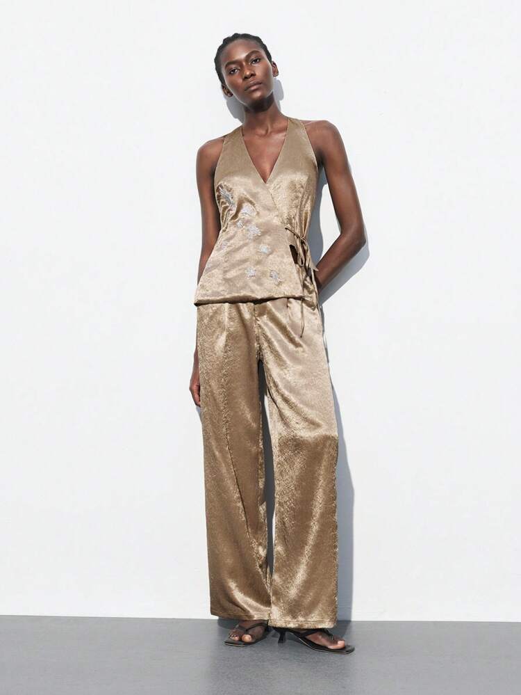 SHEIN Maija 2025 Nowy, swobodny, wakacyjny, damski, halter, bezrękawnik z wiązaniem, halter, bez rękawów, koktajl, wesele, styl "old money", festiwal muzyczny, brunch, strój biznesowy, swobodny, damski, zachodnie lotnisko, jesień, Boże Narodzenie