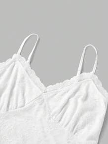 SHEIN Maternity Elegant Solid Color Lace Ruffle Hem Maternity Slip Dress, For Summer, Baby Shower - White - View 4