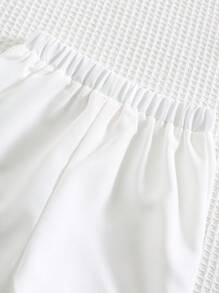 SHEIN Leap Crew 2 件装男婴休闲学院风可爱百搭夏季蓝色短袖领衬衫和短裤套装，适合生日派对、晚会、表演、婚礼、迎婴派对、婚礼嘉宾、花童、戒童、花童 - 彩色 - 查看 8