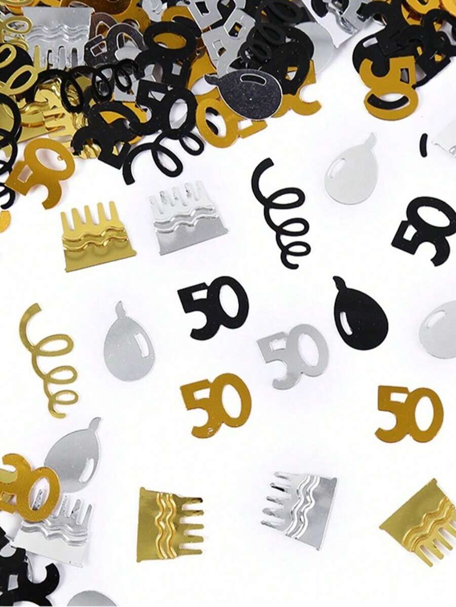 SHEIN 15g/袋黑金数字五彩纸屑装饰 18/30/40/50/60 岁生日快乐派对周年纪念桌面散落用品，圣诞节 - 彩色 - 查看 1