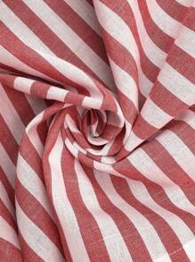 SHEIN LUNE 女士休闲条纹无袖短款上衣，后开衩衬衫设计 - 紅色 - 查看 7