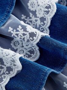 SHEIN MOD Quần váy xếp tầng ren trắng denim xanh cỡ lớn cho nữ - Rửa trung bình - Xem 3