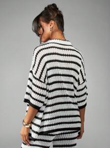 MISSGUIDED Oversized Crochet Cardigan Beach Cover Up Boho Striped Summer Knit Sweater Lightweight Resort Wear Holiday Fashion Open Front Kimono Style