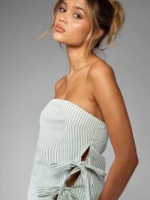 MISSGUIDED Trägerloses gestreiftes Bandeau-Top mit Seitenbindung, sommerliche Mode, kurze Länge, schickes Tag-zu-Nacht-Outfit für Club, Party und Festival, auch für Weihnachten geeignet