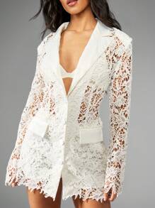 MISSGUIDED Luxury Crochet Lace Blazer Short Set Co-Ord Wedding Reception Bridal Shower Two Piece Evening Party Business Summer Formal Suit