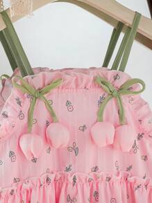 SHEIN Vintaside Kids Vestido sin mangas de línea A con estampado floral digital para niñas jóvenes, atuendo casual de playa y fiesta para el verano