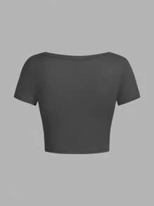 SHEIN EZwear 4 件装休闲简约方领圆领短袖修身短款上衣 T 恤女款，适合夏季 - 彩色 - 查看 11