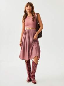 Wildy Summer Vacation Outfits Dresses For Women Elegant Women's Sleeveless Ruffled Hem Casual Dress, Summer - Pink - View 5