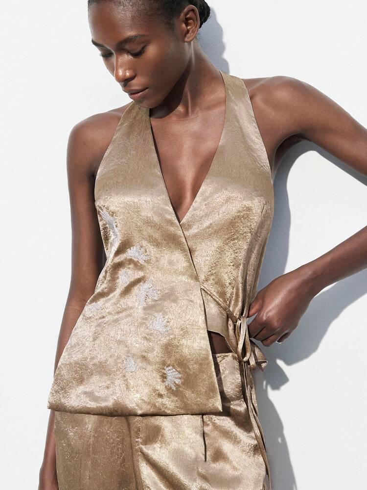 SHEIN Maija 2025 Nowy, swobodny, wakacyjny, damski, halter, bezrękawnik z wiązaniem, halter, bez rękawów, koktajl, wesele, styl "old money", festiwal muzyczny, brunch, strój biznesowy, swobodny, damski, zachodnie lotnisko, jesień, Boże Narodzenie