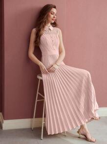 MOTF PREMIUM VESTIDO PLISADO DE MALLA DE CONTRASTE