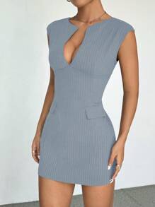 Flirla 1 pezzo Abito casual aderente senza maniche a righe da donna, comodo per uso quotidiano, per andare al lavoro e per lo shopping