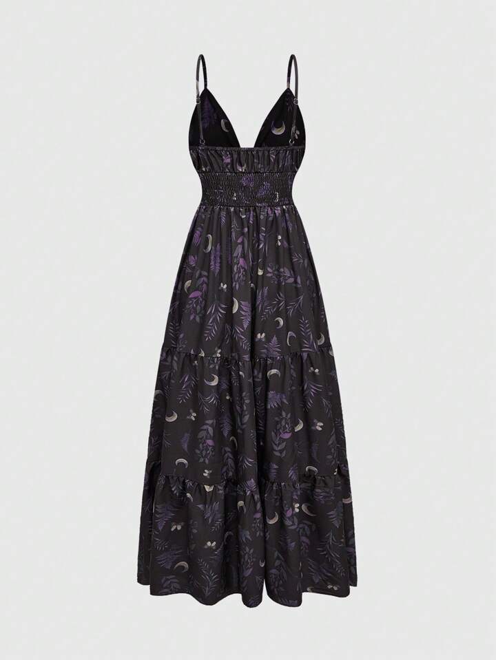 Our Goth Retro Moon & Plants Full Print Spaghetti Strap Dress is such a  vibe - ROMWE