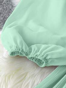 DreamSkyne Romantic Date  Plus Size Women New Year Solid Color Round Neck Lantern Sleeve Pleated Dress - Green - View 3