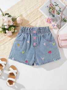 Shorts vaqueros con lazo lindo para niña, casual, cómodo, de moda, adecuado para playa y vestimenta urbana, verano
