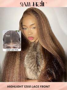 蜜金色挑染蕾丝前假发，卷曲直发，Balayage 真人发质，13x6 前额巴西渐变色蕾丝假发，女士适用，P4/27 彩色粗直发，透明全蕾丝前假发，预拔发际线