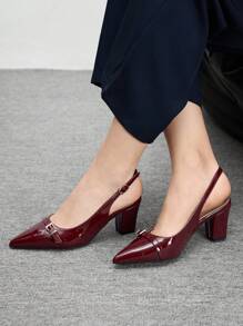 CUCCOO BIZCHIC Women's Fashionable Party Solid Color Pointed Toe High Heels - Burgundy - View 4